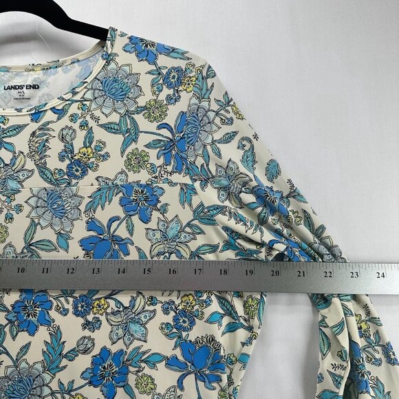 Lands' End Top Womens Sz M/L 10-12 Floral 3/4 Sleeve Stretch Nylon Blend Blue - Picture 9 of 11